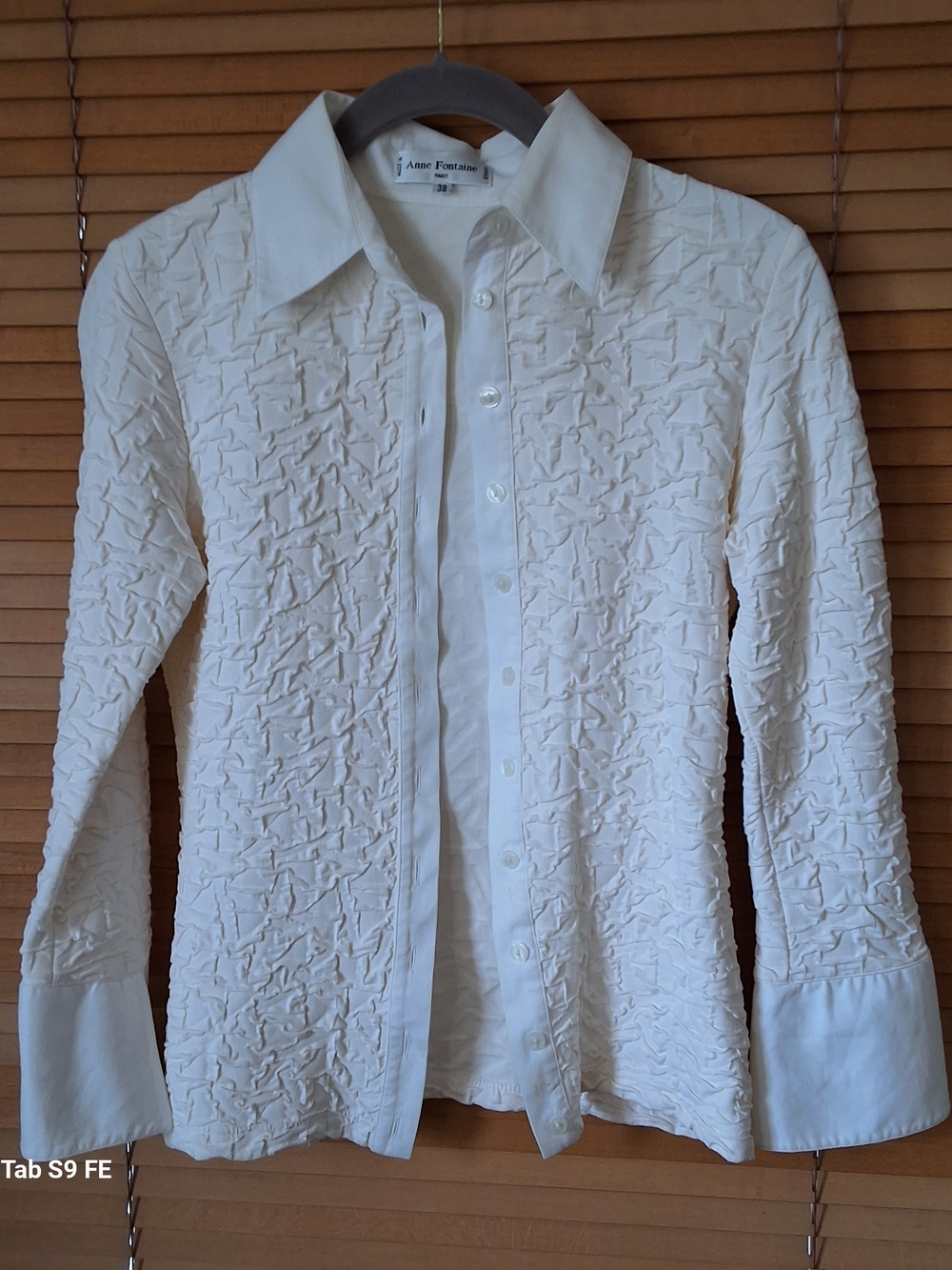RARE Anne Fontaine Cream Crinkle-Texture Button-Down Shirt XS